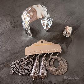 Set gioielli argento bracciale anello orecchini