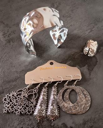 Set gioielli argento bracciale anello orecchini