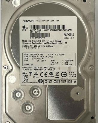 Hard disk Hitachi per Apple 2TB 7200 rpm