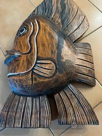 Pesce angelo vintage in legno dipinto a mano