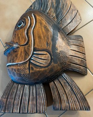 Pesce angelo vintage in legno dipinto a mano