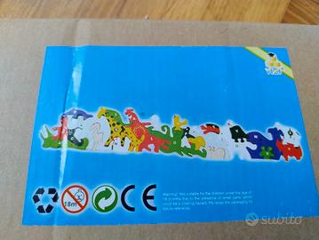 Gioco Legno Montessori Puzzle Animali Alfabeto/Num