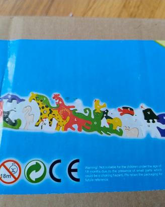 Gioco Legno Montessori Puzzle Animali Alfabeto/Num