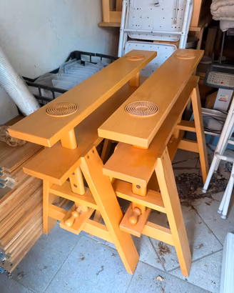 Tavolo design cavalletti regolabili e piano vetro