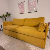 Divano letto 3 posti tessuto giallo senape