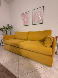 Divano letto 3 posti tessuto giallo senape