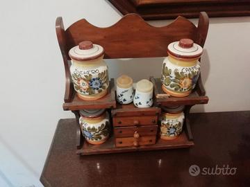Set vintage porta spezie legno e ceramica - Arredamento e