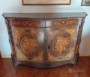Credenza / madia antica intarsiata con piano in ma