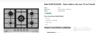 Piano Cottura Beko 5 fuochi Inox da 75cm
