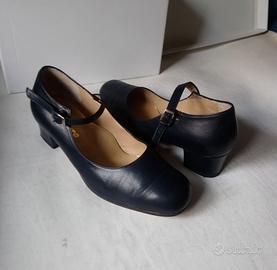Scarpe donna, in pelle blue, numero 37½, tacco 4