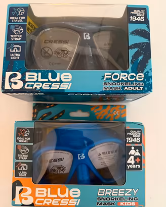 Blue Cressi maschere snorkeling adulto + bambino