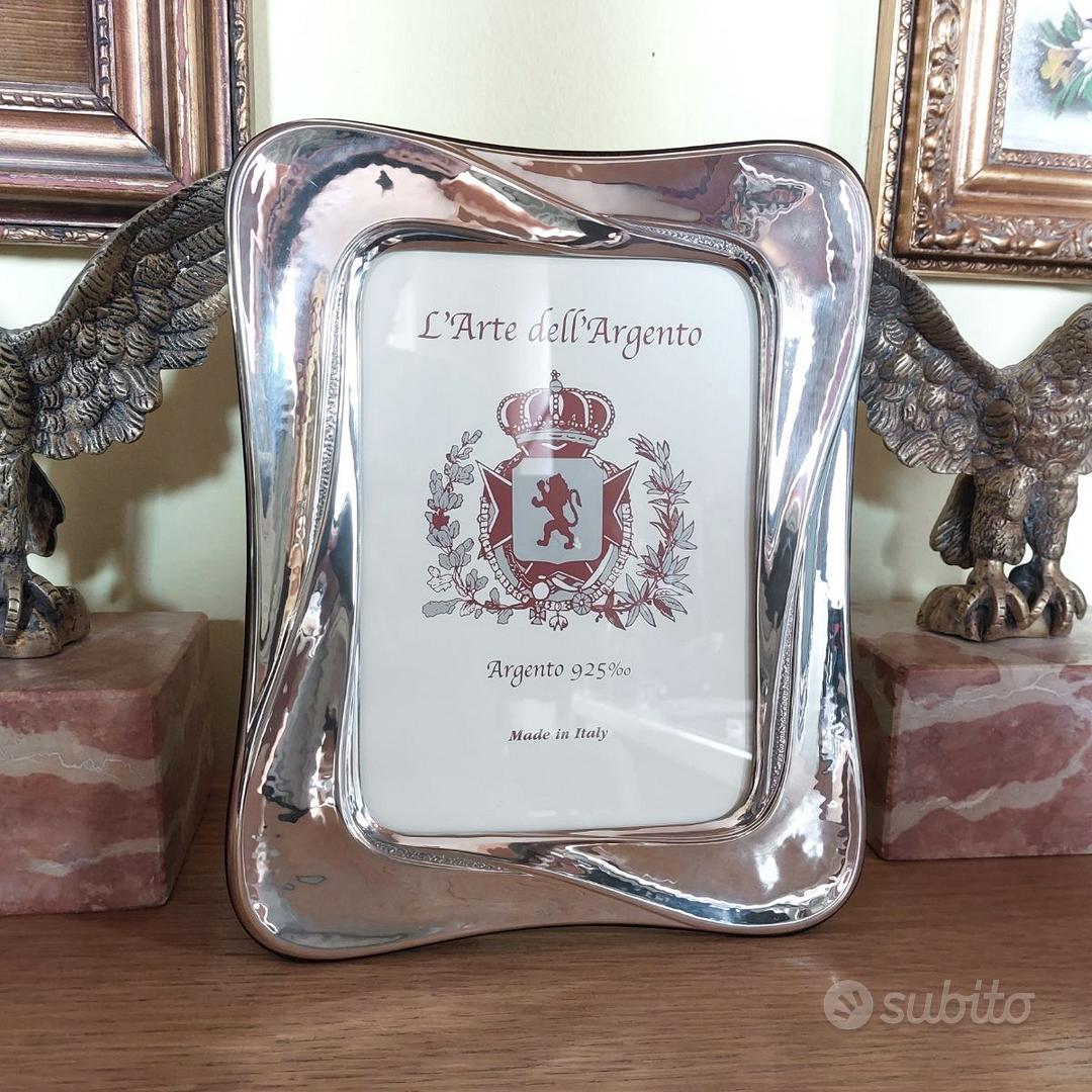 13x18 Cornice portafoto in argento Sterling 925 marchiato con retro in legno di mogano, 7372/13x18