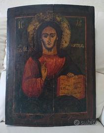 Antica Icona Russa Cristo Pantocratore dipinto 