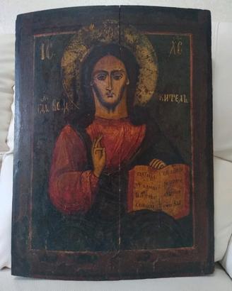 Antica Icona Russa Cristo Pantocratore dipinto 