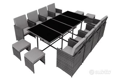 Set da giardino 8-10 posti con telo grigio
