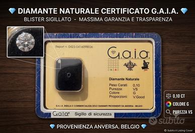 Diamante Naturale Certificato G.A.I.A. 0.10 ct