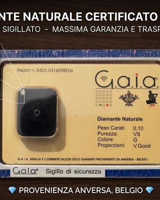 Diamante Naturale Certificato G.A.I.A. 0.10 ct