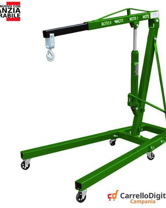 Gru idraulica Pieghevole 2T da officina. Verde
