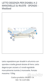 Letto ospedaliero per disabili in alluminio con sp