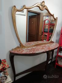 Consolle e Specchiera d'Epoca con Piano in Marmo