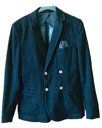Giacca doppiopetto blu con pochette, marca Zara
