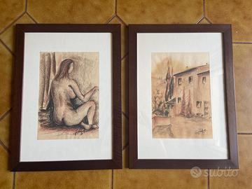 Coppia disegni anni 70-80 carboncino