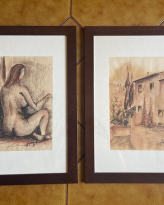 Coppia disegni anni 70-80 carboncino