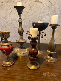 Set candelementi vintage in ottone e legno