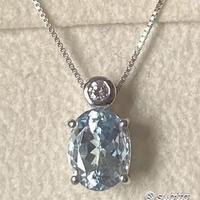 COLLANA ORO 18kt. DIAMANTI ED ACQUAMARINA OVALE