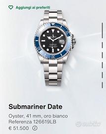rolex submariner 126619lb oro bianco nuovo  full s