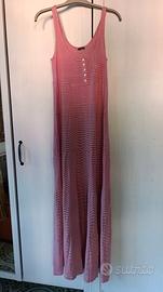Vestito lungo morbido a righe bianco e rosso 