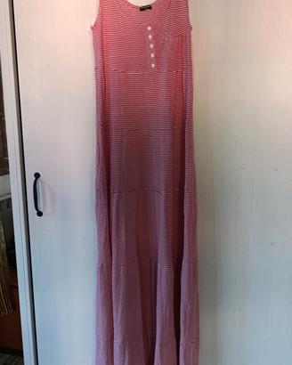 Vestito lungo morbido a righe bianco e rosso 