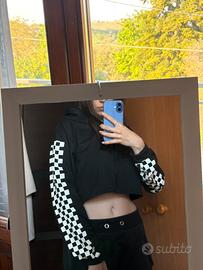 Felpa corta nera/bianca scacchi di Shein