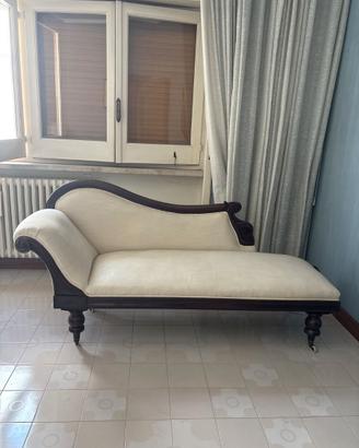 Méridienne in legno scuro e tessuto crema