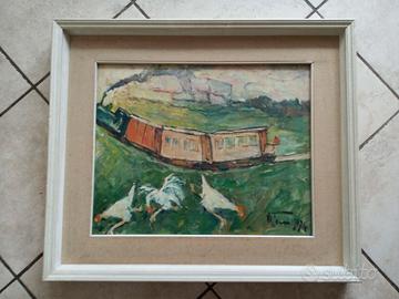 Quadro pittore  Vittone "Paesaggio con treno"