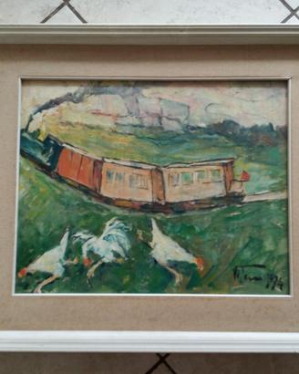 Quadro pittore  Vittone "Paesaggio con treno"