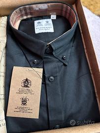 Camicia nera uomo stile Burberry nuova con cartell