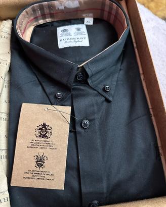 Camicia nera uomo stile Burberry nuova con cartell