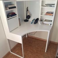 Scrivania ad Angolo Bianca con Libreria Integrata 