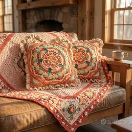 Coperta Uncinetto Fatta a Mano Rosa - Letto Singol
