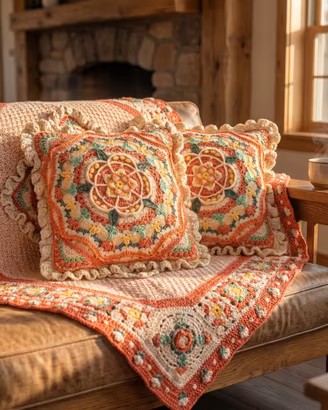 Coperta Uncinetto Fatta a Mano Rosa - Letto Singol