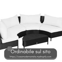 Divano Da Esterno in Rattan, Set 5 Pezzi Con Pouf