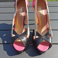 Scarpe tacco con plateau cuoio/pelle nere rosa