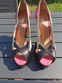 Scarpe tacco con plateau cuoio/pelle nere rosa