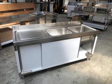 LAVANDINO IN ACCIAIO INOX 2 VASCHE Dim. 180 x 60