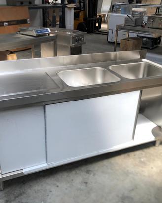 LAVANDINO IN ACCIAIO INOX 2 VASCHE Dim. 180 x 60