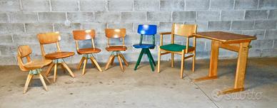 Sedie girevoli tavoli legno faggio anni 50 design