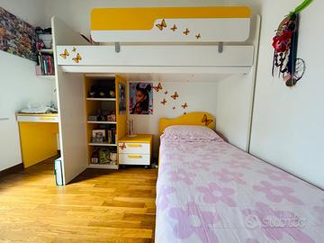 Cameretta letto a castello bianca e gialla