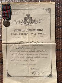 Medaglia guerra italo-turca 1911-1912 con brevetto