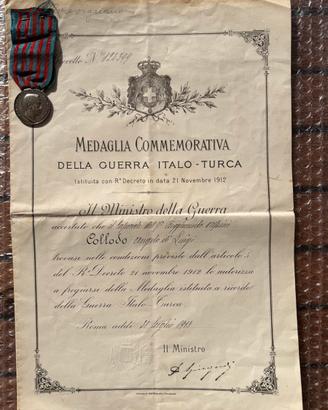 Medaglia guerra italo-turca 1911-1912 con brevetto